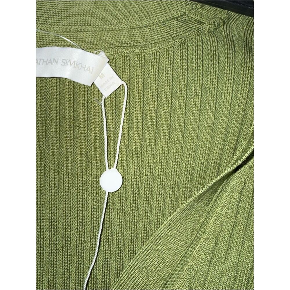 Jonathan Simkhai Ailany Ribbed Knit Cardigan - Olive Green Size M NWOT Old Money - Picture 3 of 5